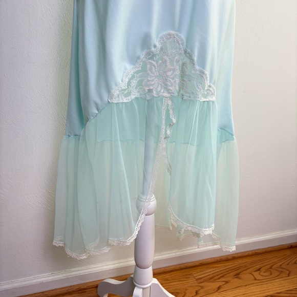 Vintage Baby Blue Satin Lace Chiffon Ethereal Peignoir Slip Nightgown Dress - Picture 6 of 14
